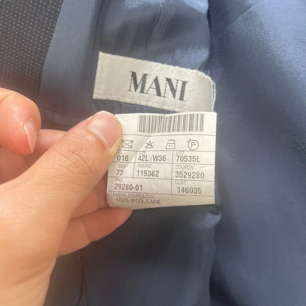 Vintage Mani Giorgio Armani Mens 42L Wool Blazer Blue Gray Microdot Sport Coats